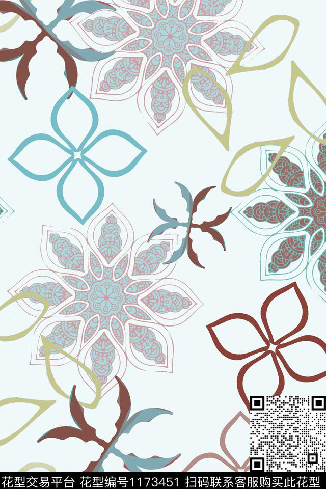 190119-nzhh-2-2.jpg - 1173451 - 风格化花卉 民族风图案 传统时尚 - 传统印花花型 － 男装花型设计 － 瓦栏
