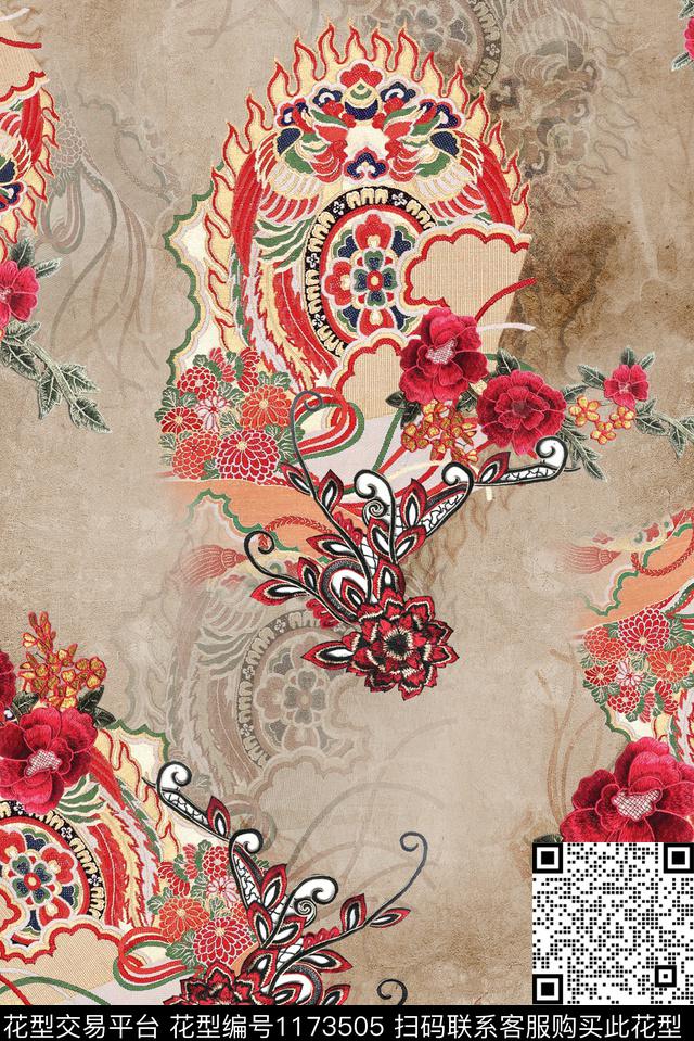 HY1-005A.jpg - 1173505 - 花卉 中老年 中国 - 数码印花花型 － 女装花型设计 － 瓦栏