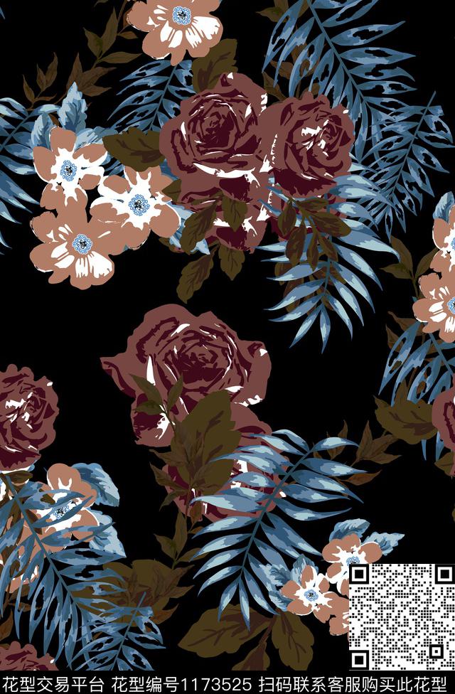 854.jpg - 1173525 - 春夏花型 水彩花卉 花卉 - 传统印花花型 － 女装花型设计 － 瓦栏