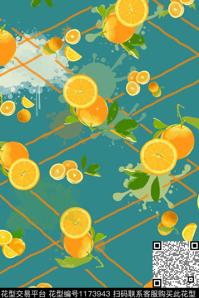 __橙子3.jpg - 1173943 - 水果 趣味 橙子 - 数码印花花型 － 女装花型设计 － 瓦栏