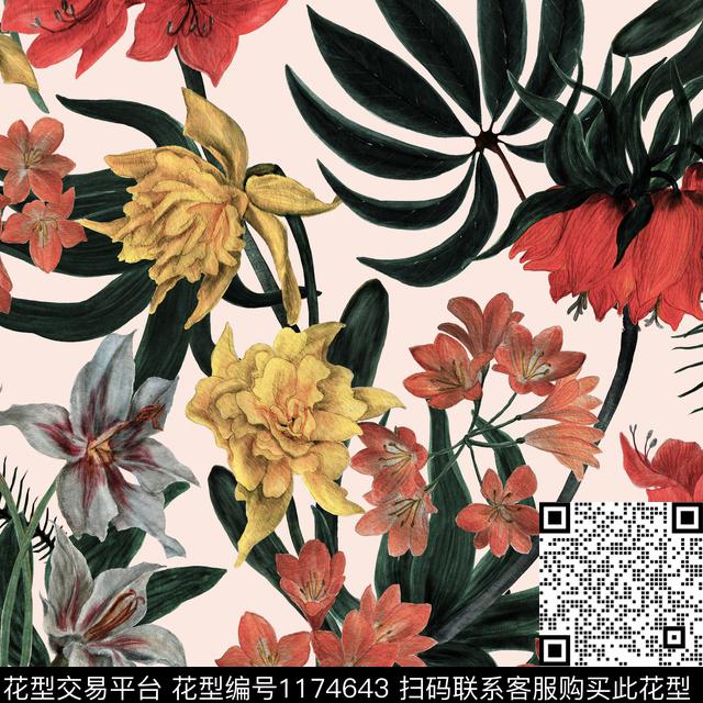 876.jpg - 1174643 - 春夏花型 花卉 手绘大花 - 传统印花花型 － 女装花型设计 － 瓦栏