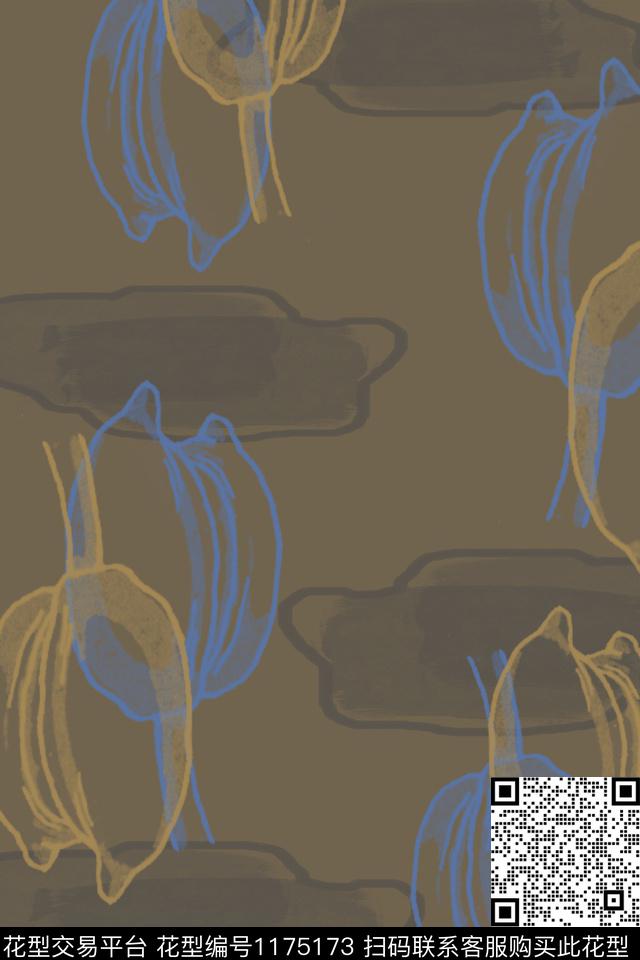 190127-nzhh-4-3.jpg - 1175173 - 植物 男装休闲花卉 手绘线条笔触 - 数码印花花型 － 男装花型设计 － 瓦栏