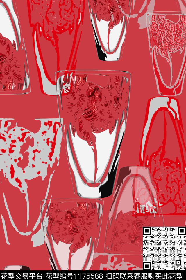 190212-风俗画印花-7-3.jpg - 1175588 - 风俗画 水杯花卉 抽象 - 数码印花花型 － 女装花型设计 － 瓦栏