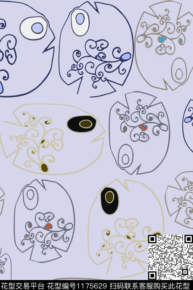 鱼儿自在飘风俗画传统印花花型下载（图片编号: 1175629） - 瓦栏（Walan）