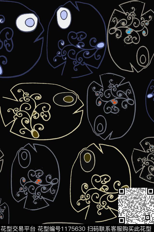 190212-风俗画印花-12-3.jpg - 1175630 - 动物纹 鱼儿自在飘 风俗画 - 传统印花花型 － 女装花型设计 － 瓦栏