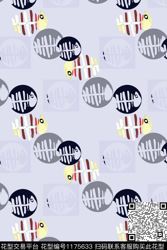 动物纹鱼儿自在飘风俗画传统印花花型下载（图片编号: 1175633） - 瓦栏（Walan）