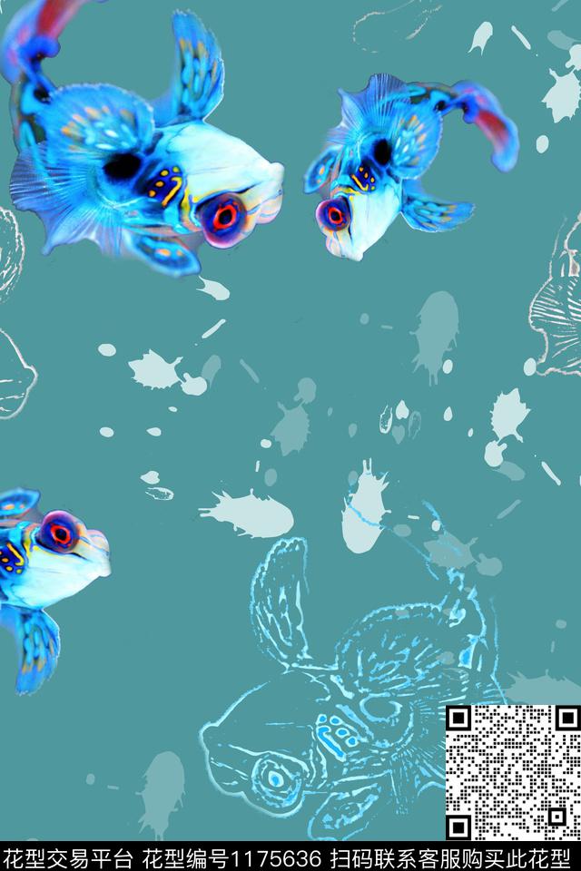 鱼儿自在飘风俗画数码印花花型下载（图片编号: 1175636） - 瓦栏（Walan）