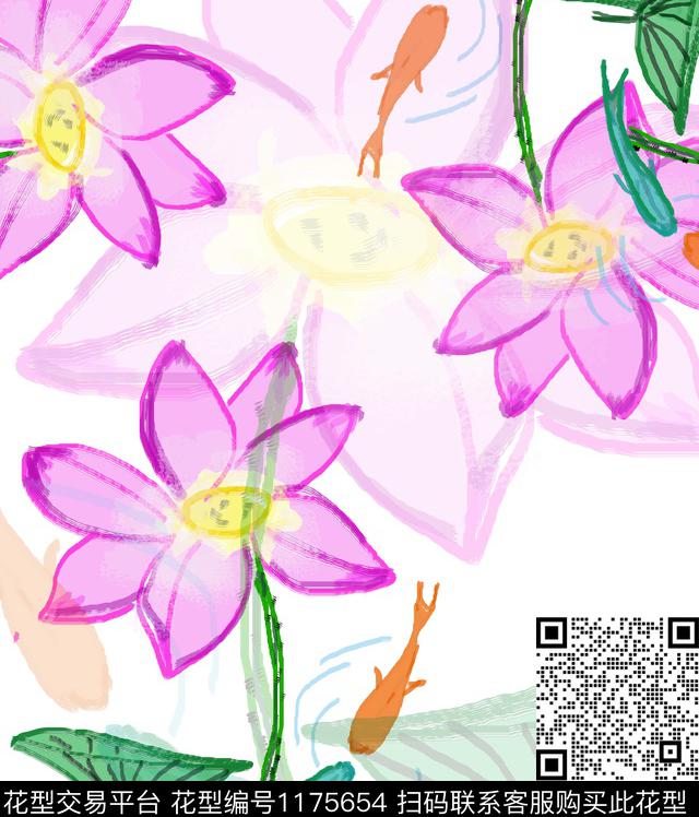 77688776.jpg - 1175654 - 国画 大花 手绘 - 数码印花花型 － 女装花型设计 － 瓦栏