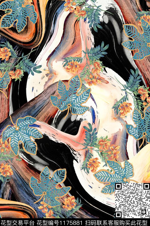 73-抽象底纹花卉叶子服装面料花型.jpg - 1175881 - 数码花型 抽象 花卉 - 数码印花花型 － 女装花型设计 － 瓦栏