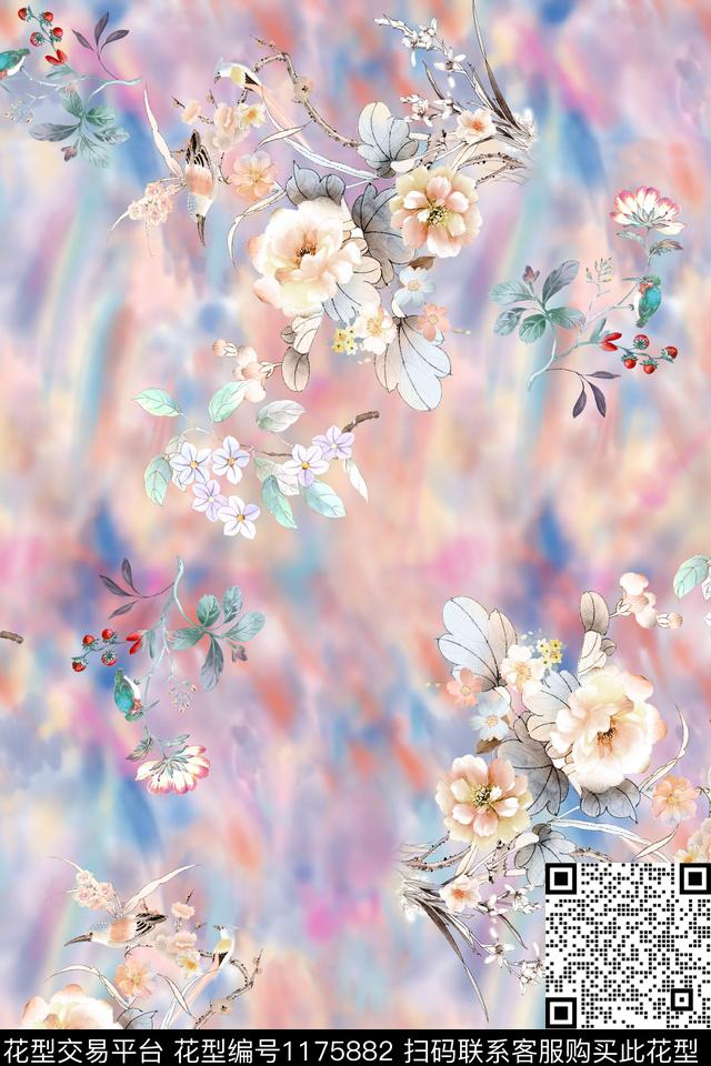 春夏花型数码花型水彩花卉数码印花花型下载（图片编号: 1175882） - 瓦栏（Walan）