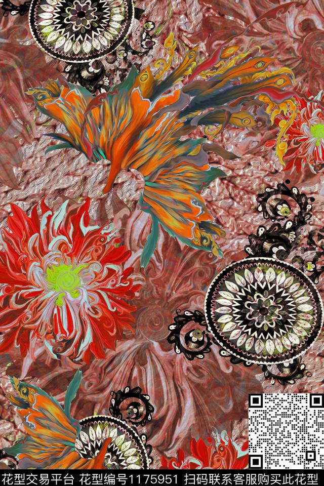 92-1.jpg - 1175951 - 数码花型 花卉 大牌风 - 数码印花花型 － 女装花型设计 － 瓦栏