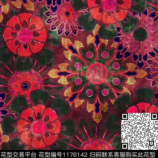 1901HH17.jpg - 1176142 - 数码花型 抽象 花卉 - 数码印花花型 － 女装花型设计 － 瓦栏