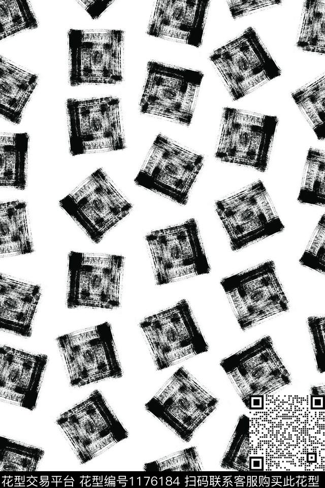 黑白肌理.jpg - 1176184 - 肌理 黑白花型 几何 - 数码印花花型 － 女装花型设计 － 瓦栏
