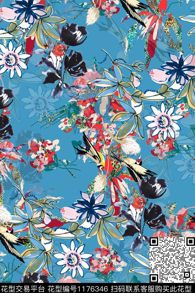 春夏花型数码花型水彩花卉数码印花花型下载（图片编号: 1176346） - 瓦栏（Walan）