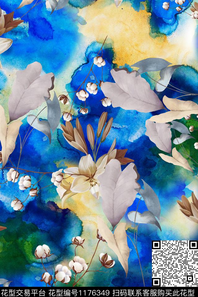 60-春夏抽象水彩服装面料花型.jpg - 1176349 - 数码花型 抽象 木棉花 - 数码印花花型 － 女装花型设计 － 瓦栏