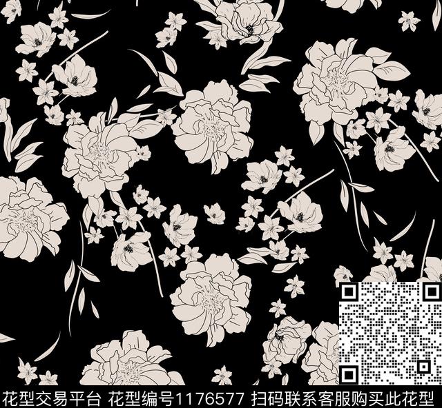 999.jpg - 1176577 - 春夏花型 花卉 手绘大花 - 传统印花花型 － 女装花型设计 － 瓦栏