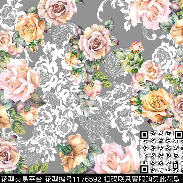 SF20190105_1.jpg - 1176592 - 水彩花卉 文艺 北欧 - 数码印花花型 － 女装花型设计 － 瓦栏