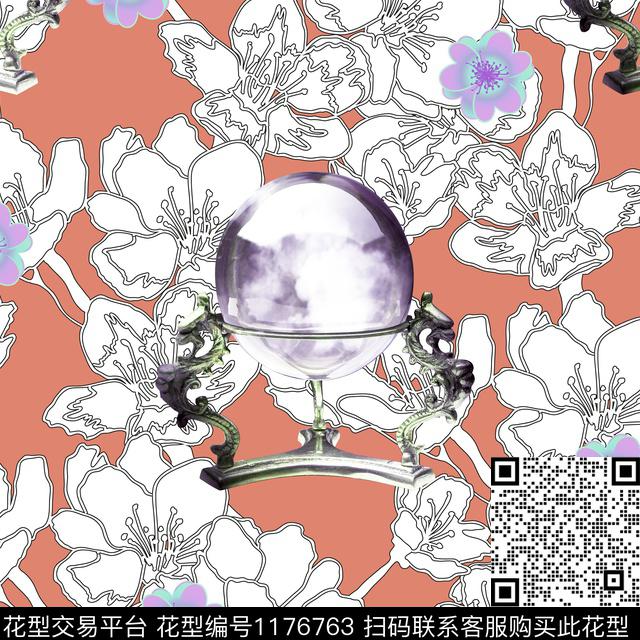 花卉轮廓底纹日冕小碎花.jpg - 1176763 - 春夏花型 机械 古典花纹 - 数码印花花型 － 男装花型设计 － 瓦栏