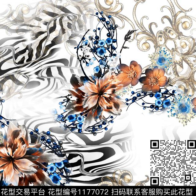 SF20190105_2.jpg - 1177072 - 动物纹 数码花型 清爽底花卉 - 数码印花花型 － 女装花型设计 － 瓦栏
