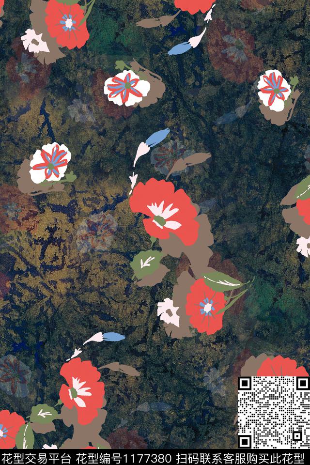 68-抽象底纹花卉服装面料花型.jpg - 1177380 - 数码花型 抽象 花卉 - 数码印花花型 － 女装花型设计 － 瓦栏