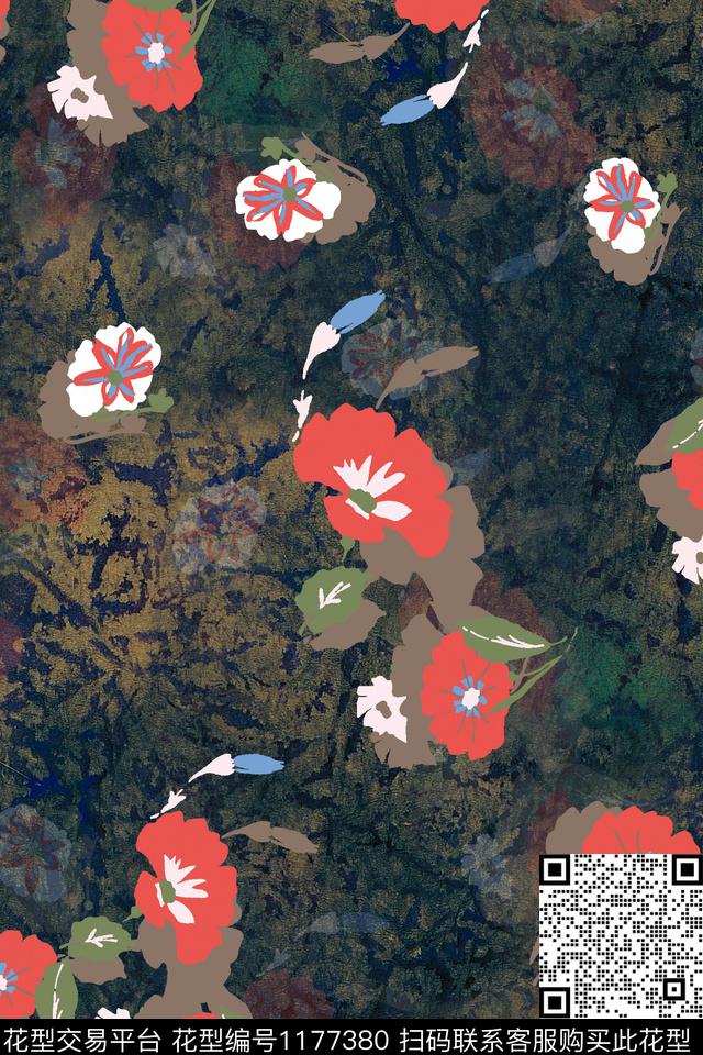 数码花型抽象花卉数码印花花型下载（图片编号: 1177380） - 瓦栏（Walan）