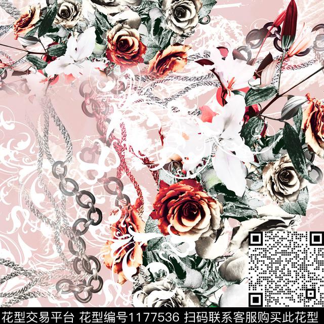 SF20190108.jpg - 1177536 - 数码花型 玫瑰花 复古 - 数码印花花型 － 女装花型设计 － 瓦栏