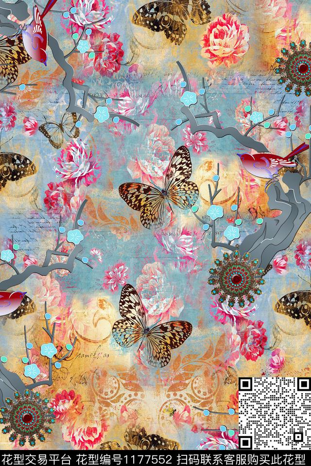 p-4.jpg - 1177552 - 数码花型 鸟/昆虫 彩底花卉 - 数码印花花型 － 女装花型设计 － 瓦栏