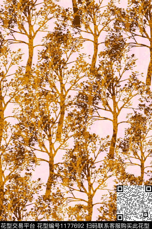 手绘树林数码印花花型下载（图片编号: 1177692） - 瓦栏（Walan）