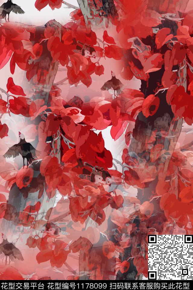 植物鸟昆虫图案乡村生活数码印花花型下载（图片编号: 1178099） - 瓦栏（Walan）
