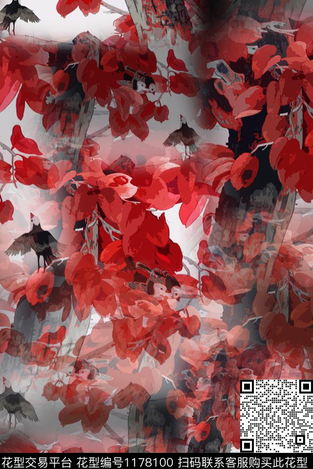 植物鸟昆虫图案乡村生活数码印花花型下载（图片编号: 1178100） - 瓦栏（Walan）