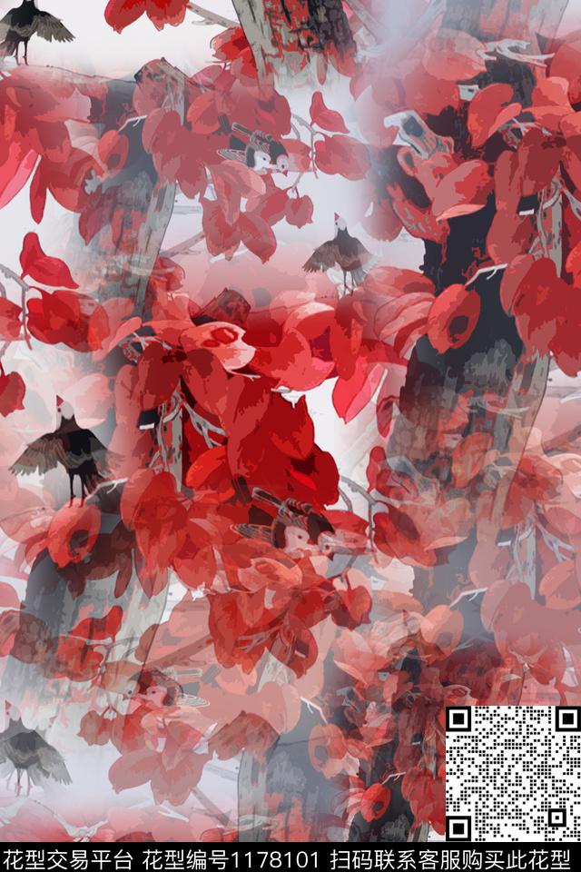 植物鸟昆虫图案乡村生活数码印花花型下载（图片编号: 1178101） - 瓦栏（Walan）