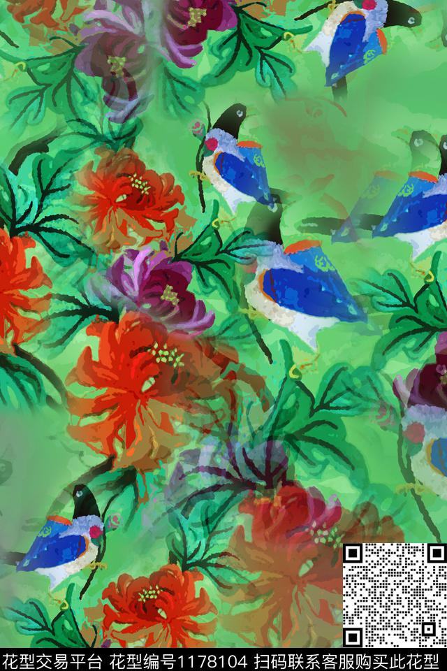植物鸟昆虫图案乡村生活数码印花花型下载（图片编号: 1178104） - 瓦栏（Walan）