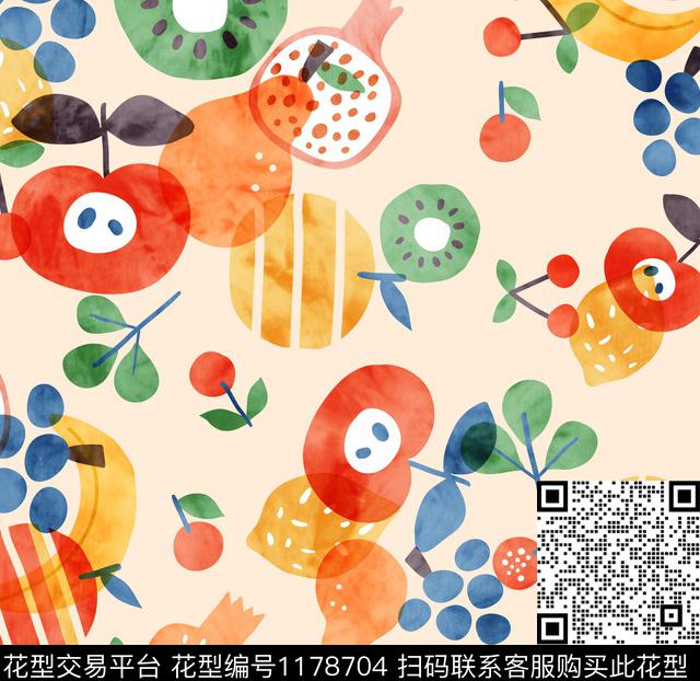 柠檬水彩苹果数码印花花型下载（图片编号: 1178704） - 瓦栏（Walan）