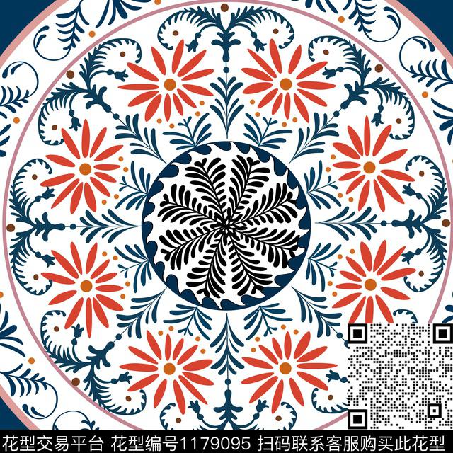 花纹.jpg - 1179095 - 古典花纹 方巾 民族风 - 数码印花花型 － 方巾花型设计 － 瓦栏