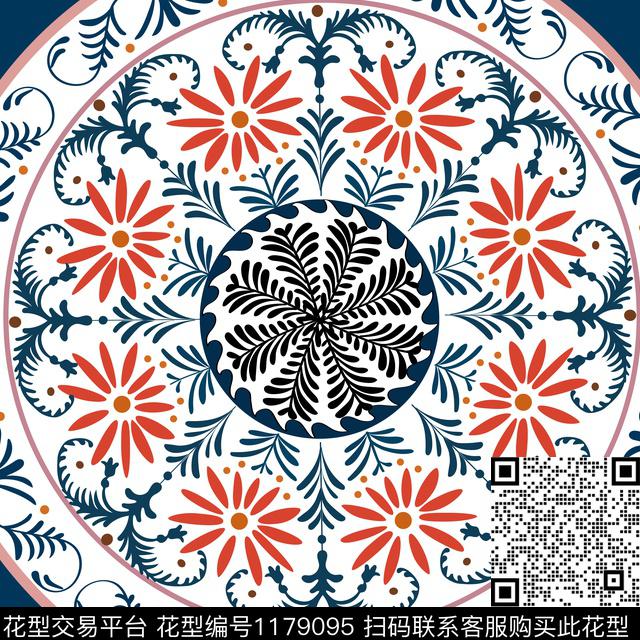 古典花纹方巾民族风数码印花花型下载（图片编号: 1179095） - 瓦栏（Walan）