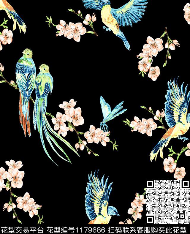 20190227003.jpg - 1179686 - 数码花型 女装 花鸟 - 数码印花花型 － 女装花型设计 － 瓦栏