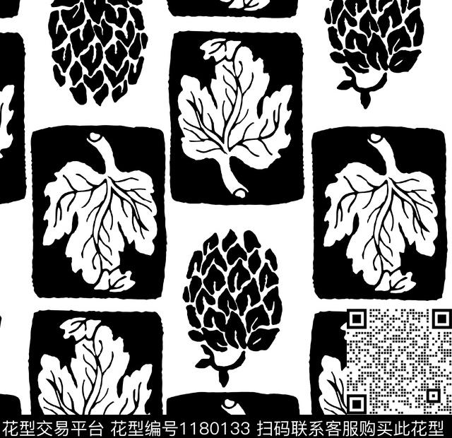 大牌风黑白花型线条传统印花花型下载（图片编号: 1180133） - 瓦栏（Walan）