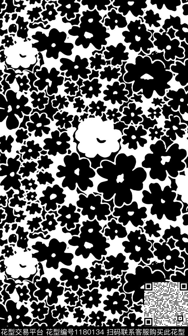 80-时尚经典黑白碎花花朵服装面料花型.jpg - 1180134 - 大牌风 小碎花 黑白花型 - 传统印花花型 － 女装花型设计 － 瓦栏