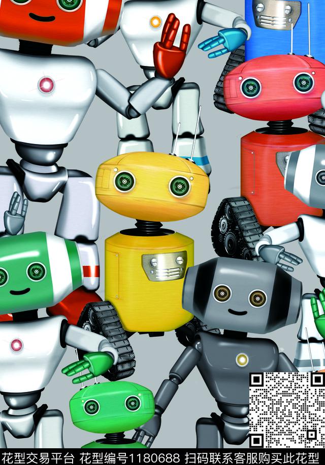 AI-C-01电影机器人.jpg - 1180688 - 机器人 卡通 3D立体 - 数码印花花型 － 童装花型设计 － 瓦栏