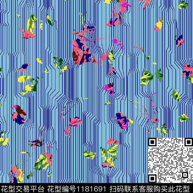 114-1.tif - 1181691 - 彩底花卉 大牌风 线条花卉 - 传统印花花型 － 女装花型设计 － 瓦栏