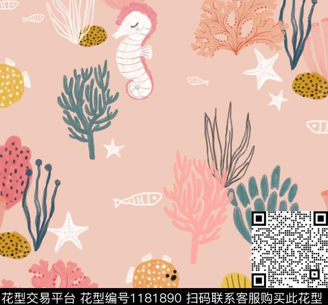 鱼珊瑚水草数码印花花型下载（图片编号: 1181890） - 瓦栏（Walan）