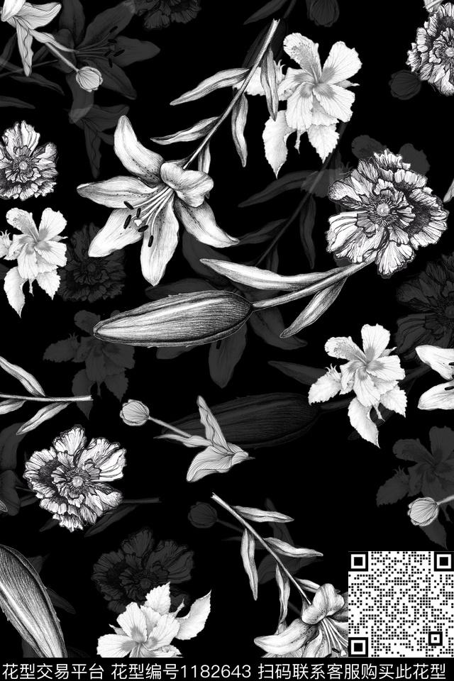 大牌风单色黑白花型数码印花花型下载（图片编号: 1182643） - 瓦栏（Walan）