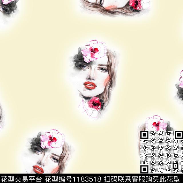 人物手绘花卉趣味数码印花花型下载（图片编号: 1183518） - 瓦栏（Walan）
