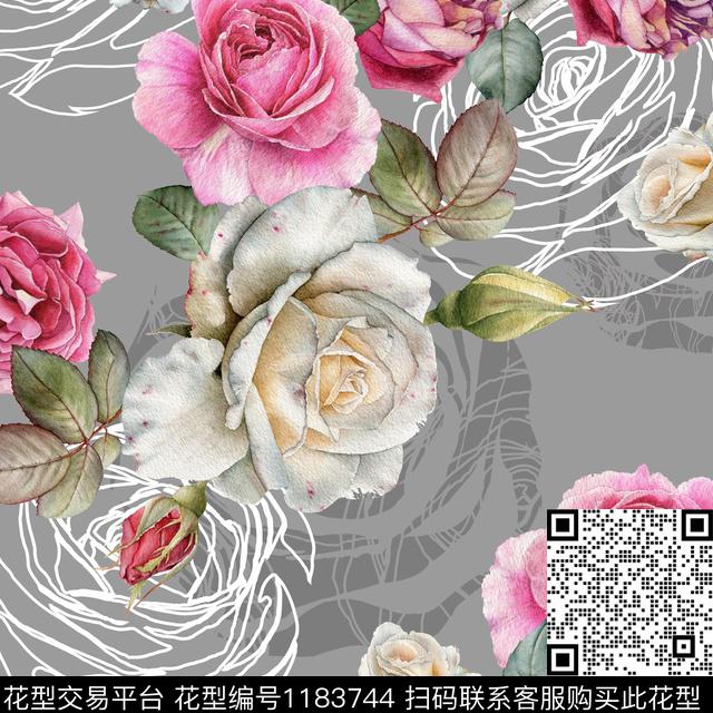 SF20190115.jpg - 1183744 - 水彩花卉 文艺 北欧 - 数码印花花型 － 女装花型设计 － 瓦栏