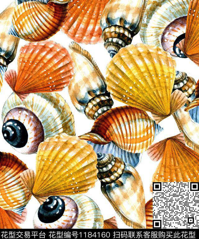 20190310001b.jpg - 1184160 - 动物 贝壳 趣味 - 数码印花花型 － 女装花型设计 － 瓦栏