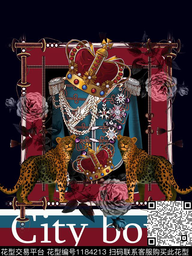 T9018.jpg - 1184213 - 大牌风 豹子 珠宝宝石 - 数码印花花型 － 男装花型设计 － 瓦栏