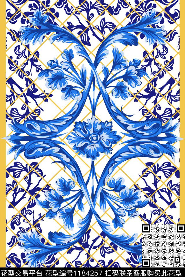 114.jpg - 1184257 - 古典花纹 几何 印花 - 数码印花花型 － 女装花型设计 － 瓦栏