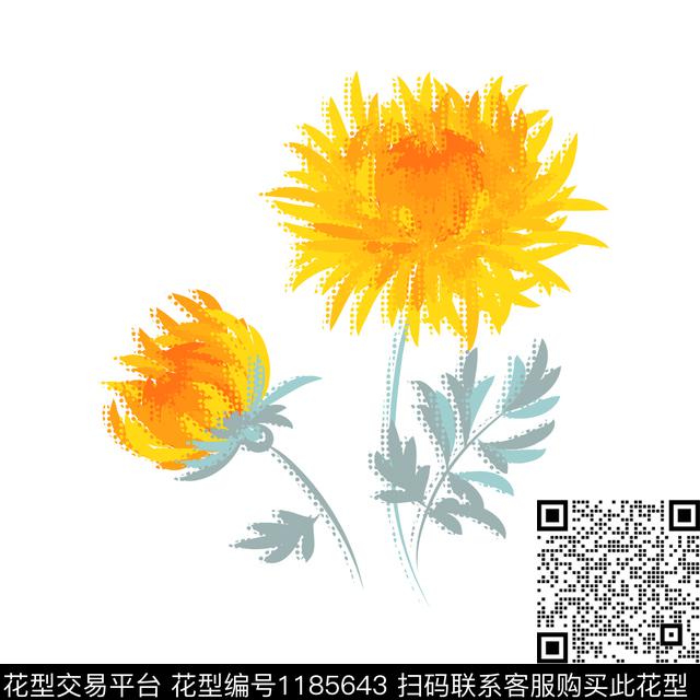 菊花.jpg - 1185643 - 菊花 手绘花卉 3D立体 - 传统印花花型 － 女装花型设计 － 瓦栏