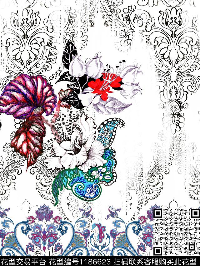 4.jpg - 1186623 - 定位花 民族风 民族花纹 - 数码印花花型 － 女装花型设计 － 瓦栏
