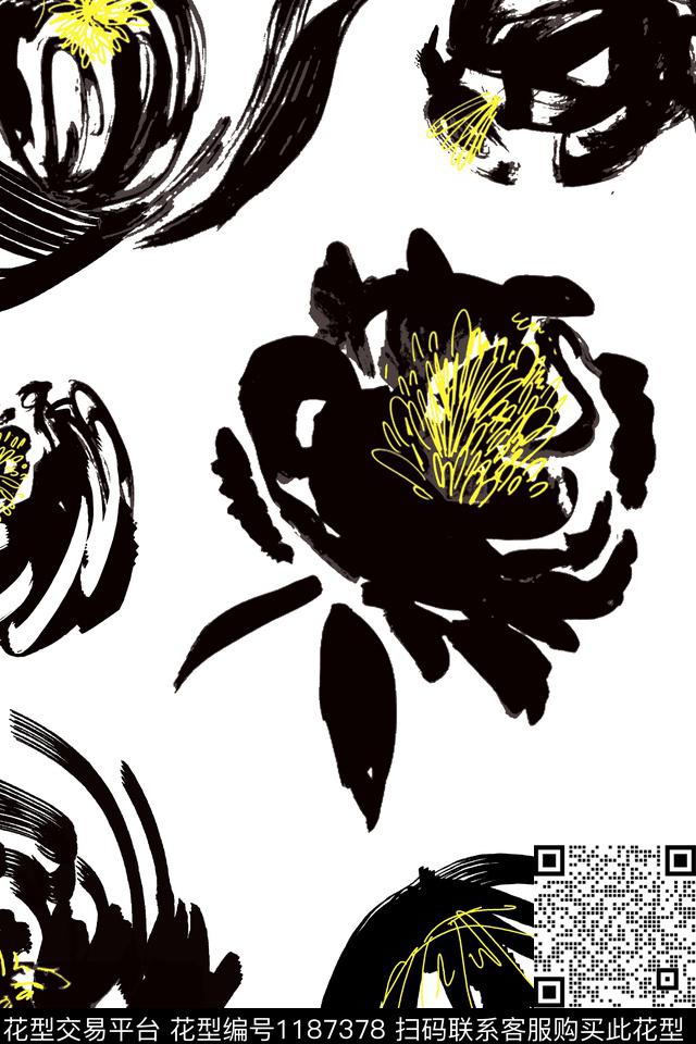 大花手绘花卉数码印花花型下载（图片编号: 1187378） - 瓦栏（Walan）